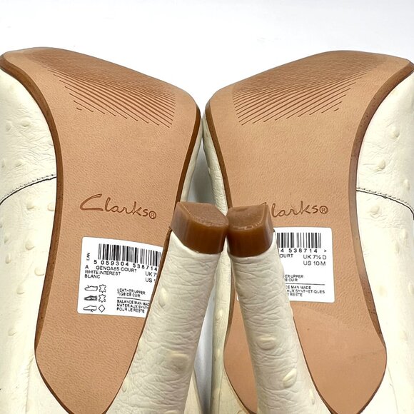 Clarks Womens Size 10 Ivory Ostrich Leather Classic Pumps Heels‎ Shoes NEW - Picture 11 of 13